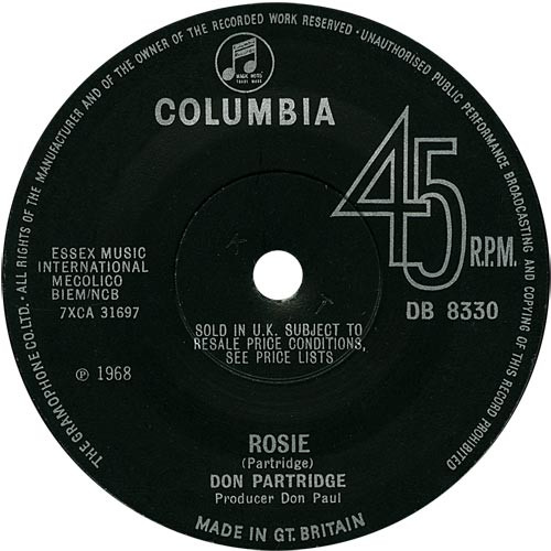 Don Partridge - Rosie (7", Single, Sol)