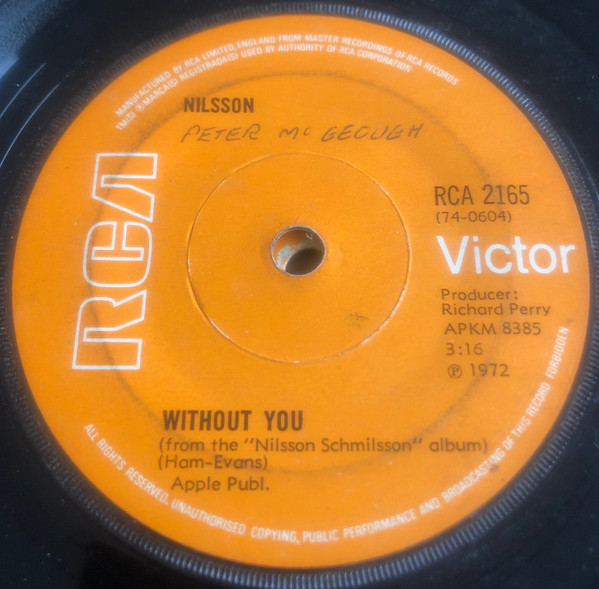 Nilsson* - Without You (7", Single)