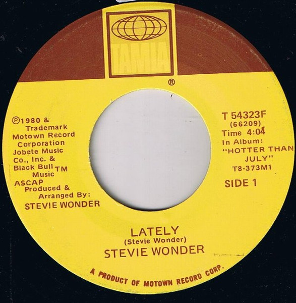 Stevie Wonder - Lately (7", Single)