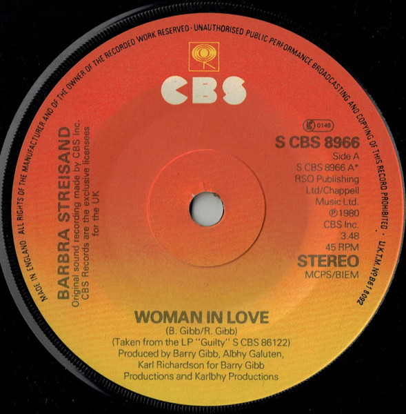 Barbra Streisand - Woman In Love (7", Single, Ora)