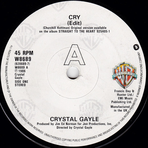 Crystal Gayle - Cry (7", Single, Promo)