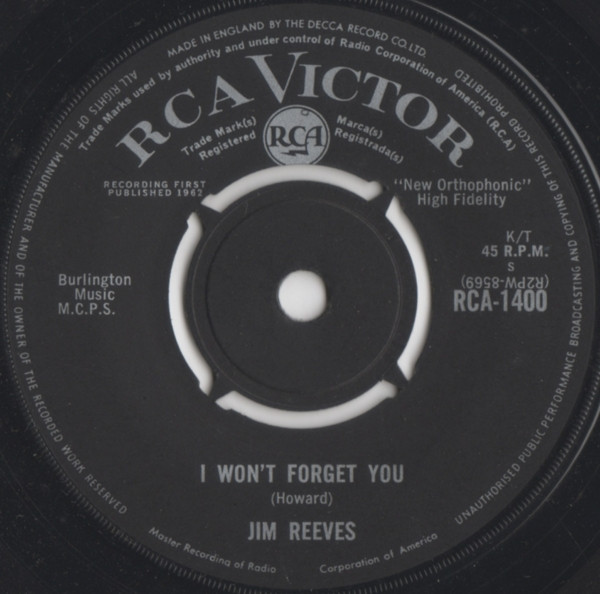 Jim Reeves - I Won't Forget You (7", Single)