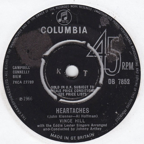 Vince Hill - Heartaches (7", Single)