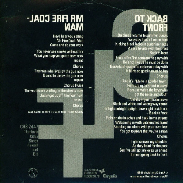 Stiff Little Fingers - Back To Front / Mr Fire Coal-Man (7", Single)