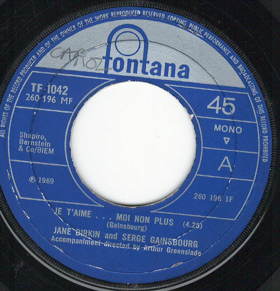 Jane Birkin And Serge Gainsbourg - Je T'aime...Moi Non Plus (7", Single, Mono)