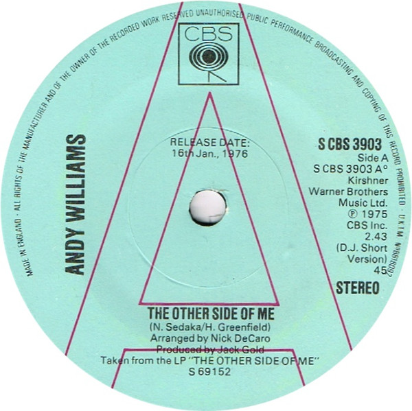 Andy Williams - The Other Side Of Me (7", Single, Promo)