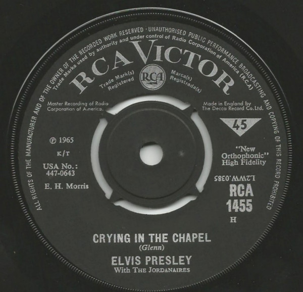 Elvis Presley With The Jordanaires - Crying In The Chapel (7", Single)