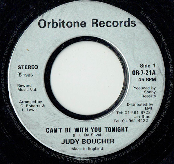 Judy Boucher - Can't Be With You Tonight (7", Single, RP, Lar)