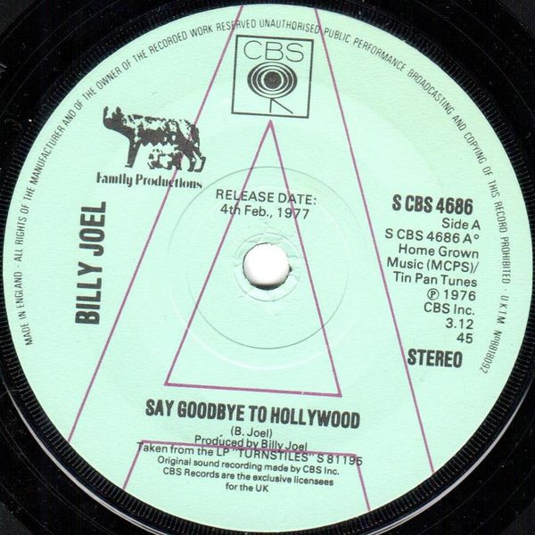 Billy Joel - Say Goodbye To Hollywood (7", Promo)