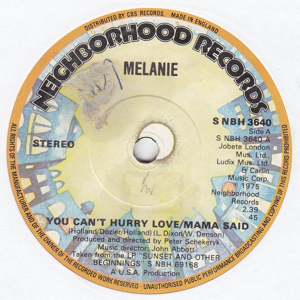 Melanie (2) - You Can't Hurry Love / Mama Said (7", Single)