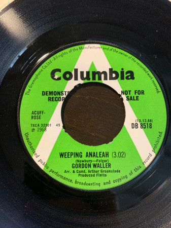 Gordon Waller - Weeping Analeah (7", Single, Promo)