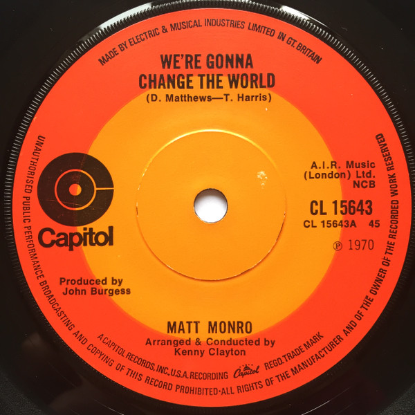 Matt Monro - We're Gonna Change The World (7", sol)
