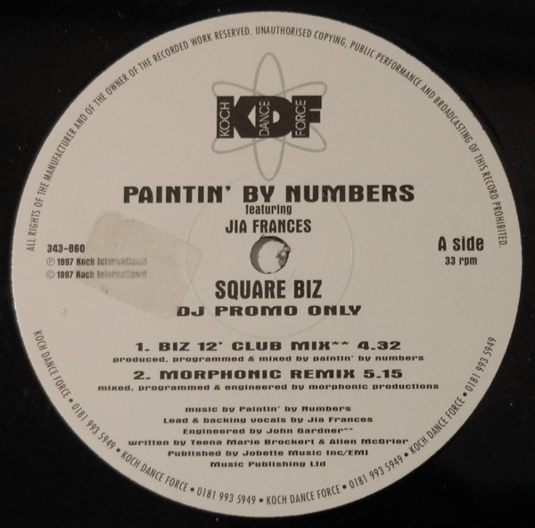 Paintin' By Numbers Featuring Jia Frances - Square Biz (12", Promo)