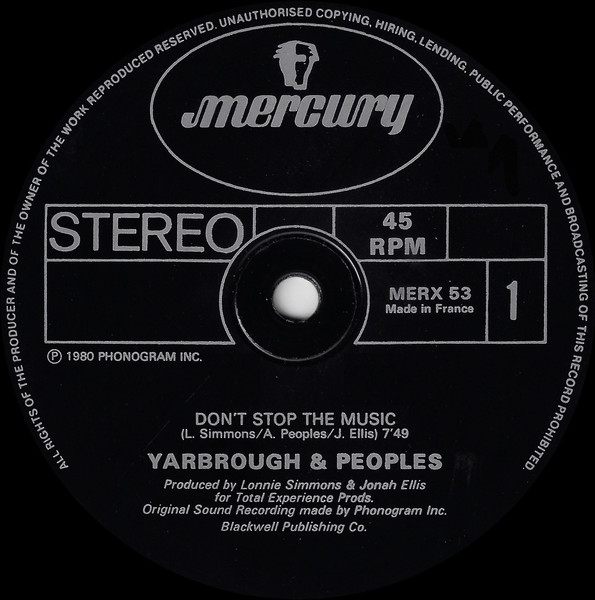 Yarbrough & Peoples - Don't Stop The Music / You're My Song (12", Bla)