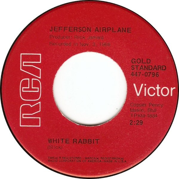 Jefferson Airplane - White Rabbit / Somebody To Love (7", Single, RE)