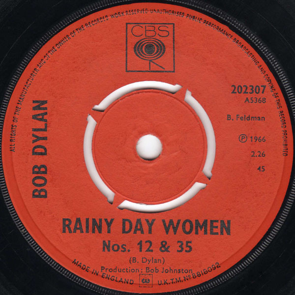 Bob Dylan - Rainy Day Women Nos. 12 & 35 (7", Single, RP)