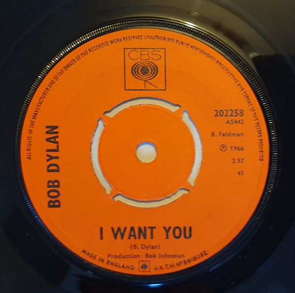 Bob Dylan - I Want You (7", Single, Pus)