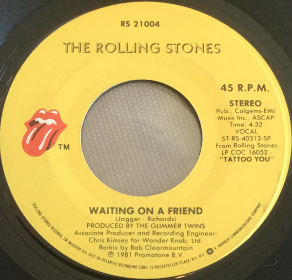 The Rolling Stones - Waiting On A Friend (7", Single, Spe)